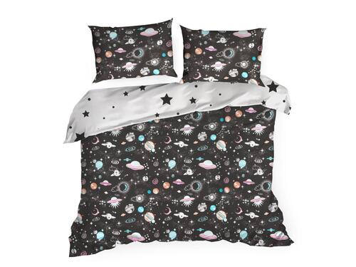 Detské obliečky na posteľ, Vesmír v čiernom z bavlny - Kid 10, prikrývka 160 x 200 cm + 2 vankúše 70 x 80 cm